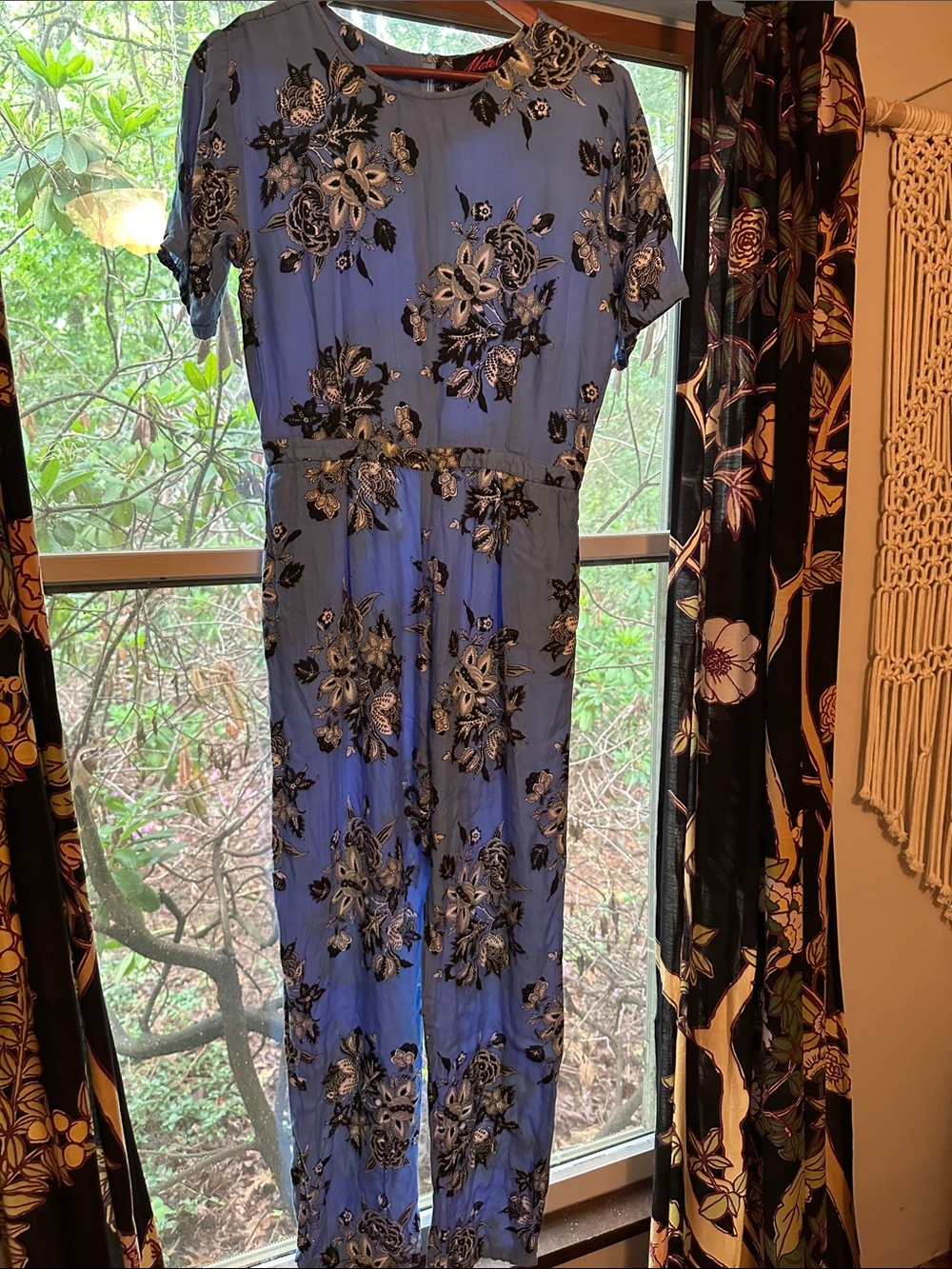 Blue Floral Short-Sleeve jumpsuit